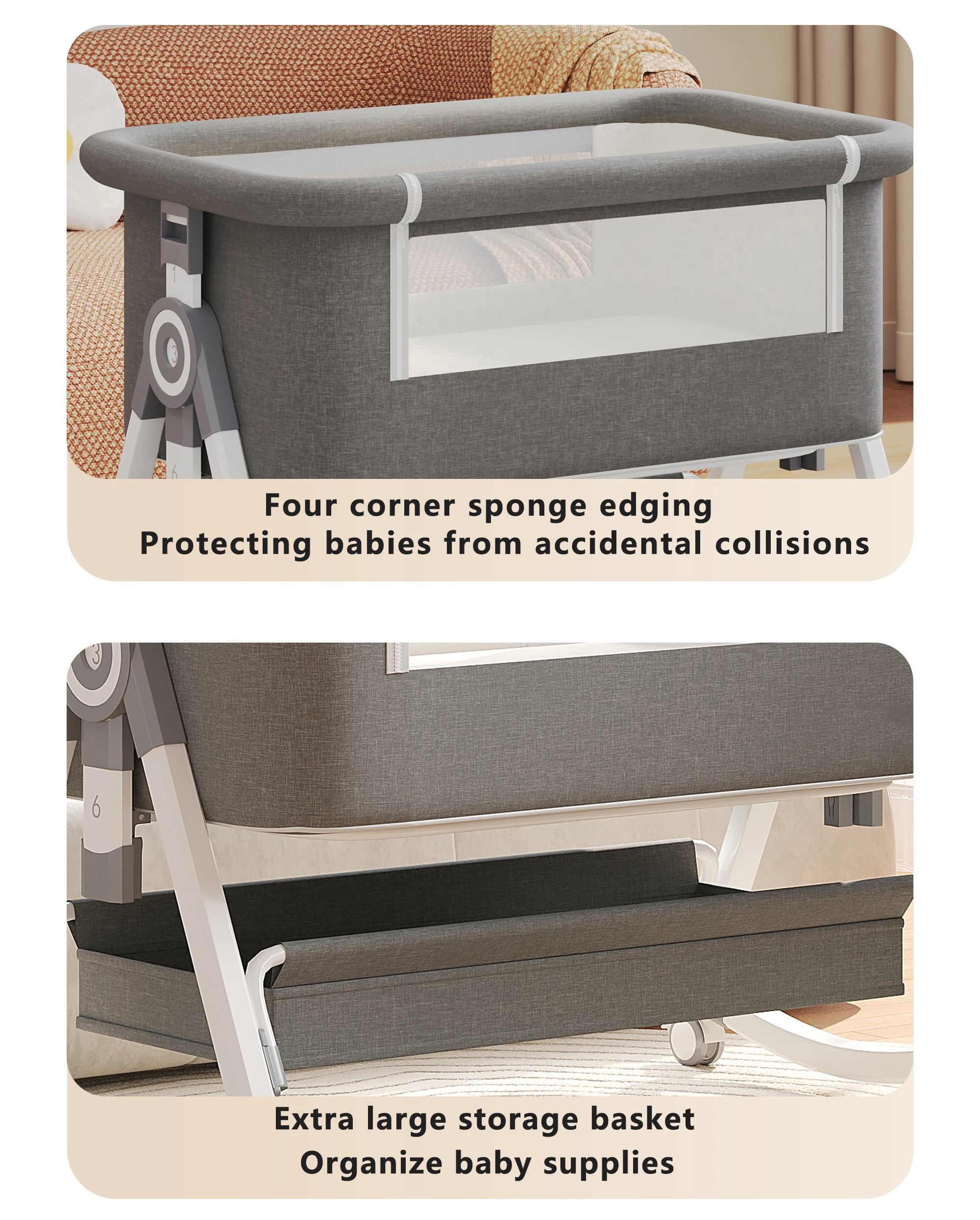 baby crib shown in a nursery room