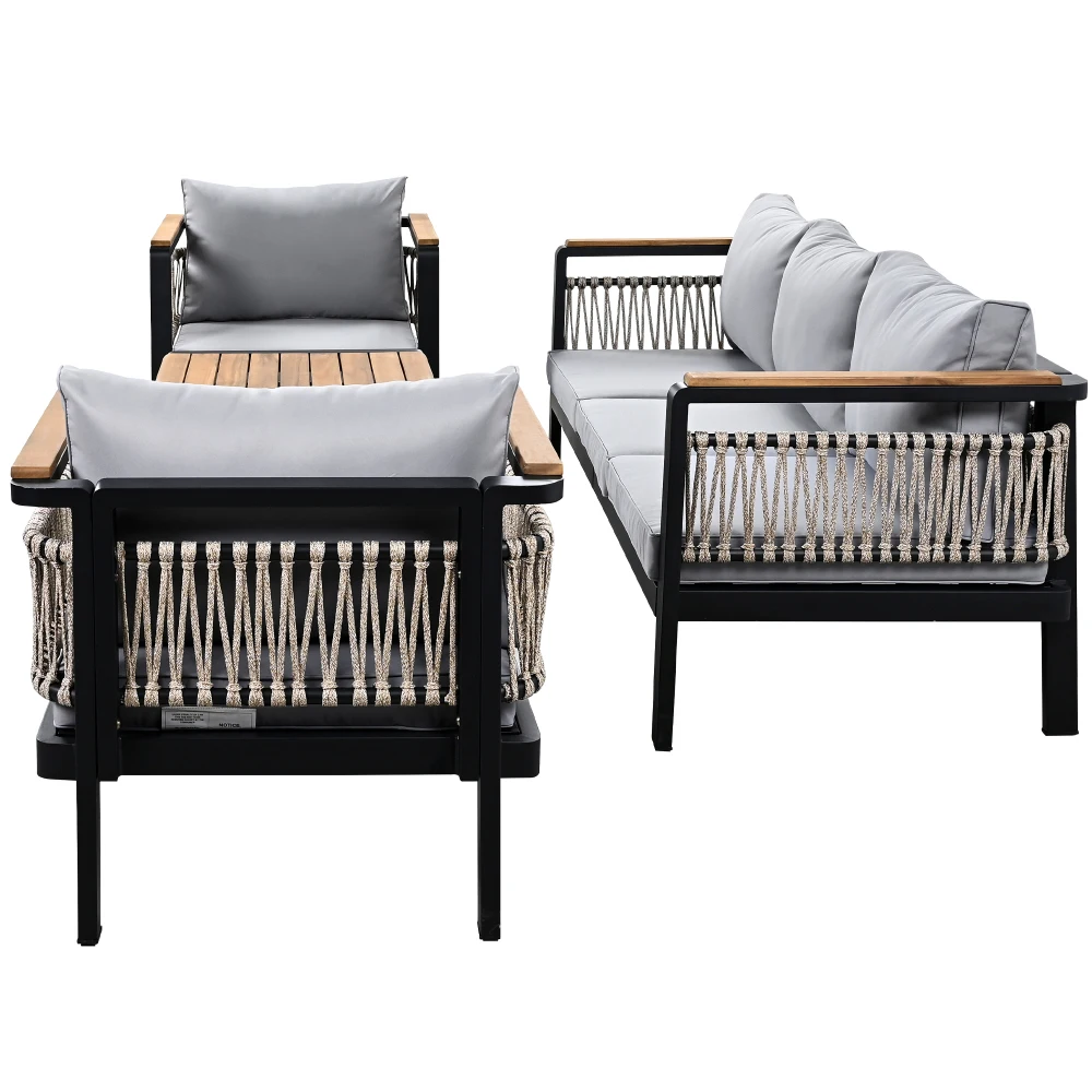 4 Pieces Outdoor Sectional Sofa Set 5-person Patio Seating Group Outdoor Cnversation Set with Cushions and a Coffee Table