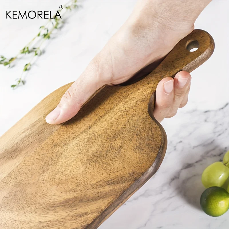 Acacia Wood Cutting Board with Handle - for Cheese Bread Butcher Block for Restaurant Kitchen & Home Use Two Sizes Available