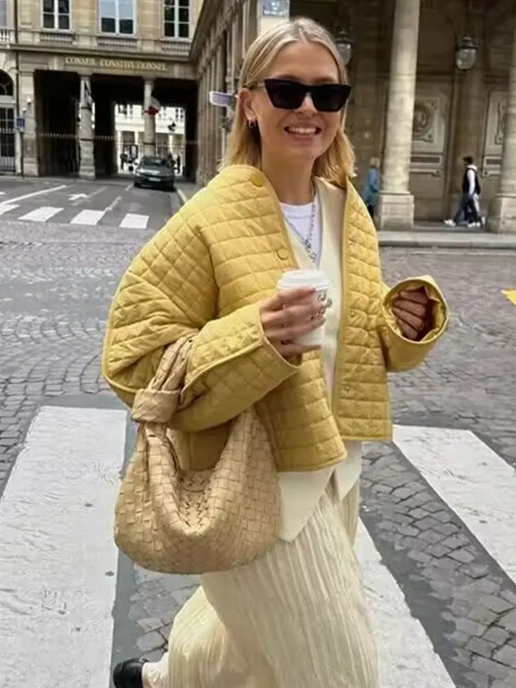 HH Autumn Women Casual Coats Vintage Solid O Neck Long Sleeve Jacket With Pockets Female Winter Warm Yellow Outerwear