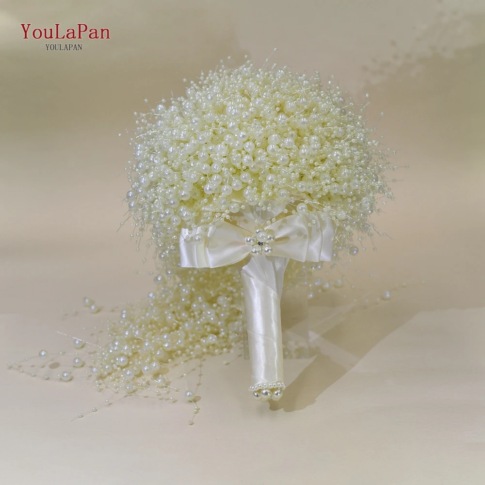 Bridal Bouquet Handmade Beaded White Pearl Ivory Pearls Wedding Holding Flowers