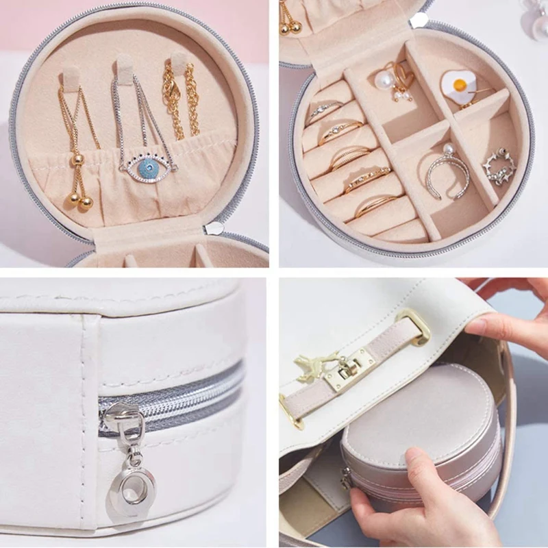 Random Color Round Jewelry Storage Box Portable Travel Small Earrings Ring Boxes