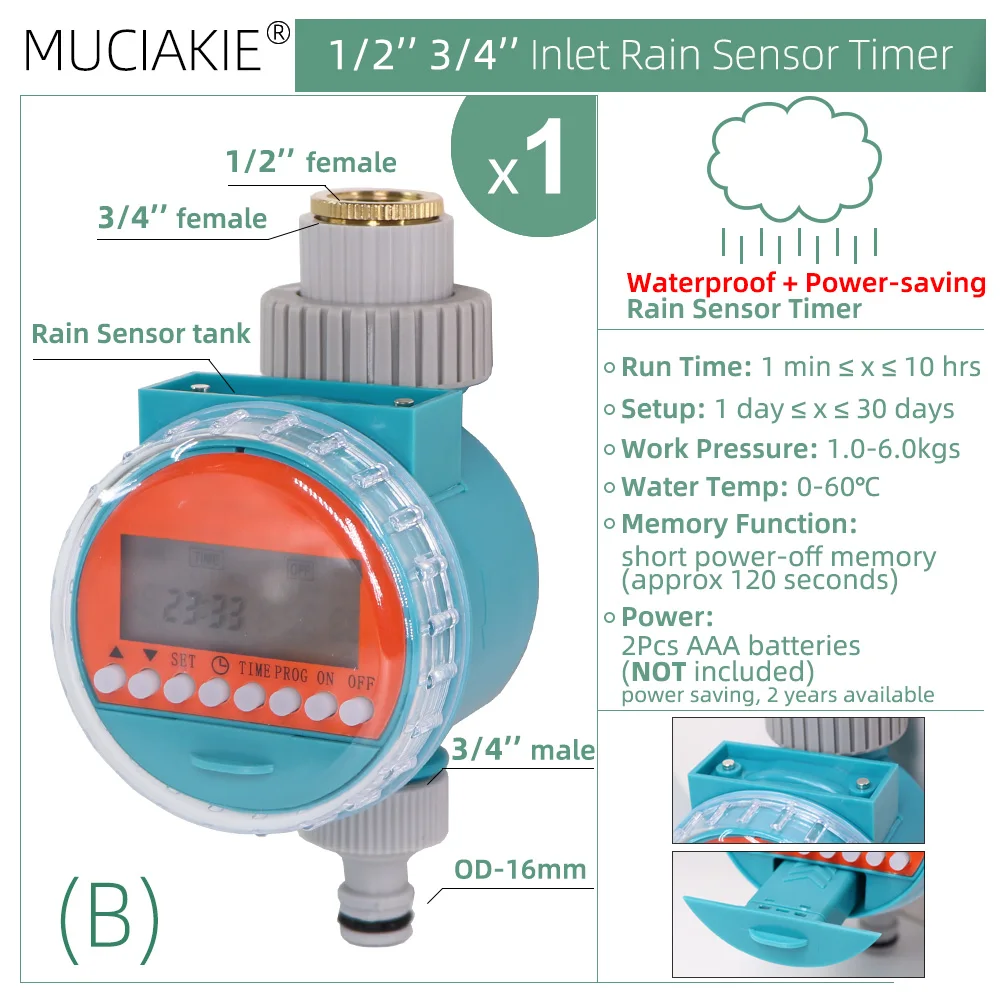 MUCIAKIE Watering System Timer Drip Irrigation Controller Garden Automatic Rain Sensor Solar LCD Electronic Greenhouse Irrigator 