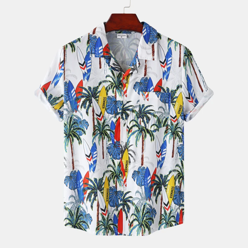Casual Short Sleeved Shirt Hawaiian Shirt Short Sleeved Shirt Button Down Shirt Hawaiian Men's Shirt Beach Coconut Tree Print Short Sleeve Men's Clothes Fashion Lapel Button Top T-shirt