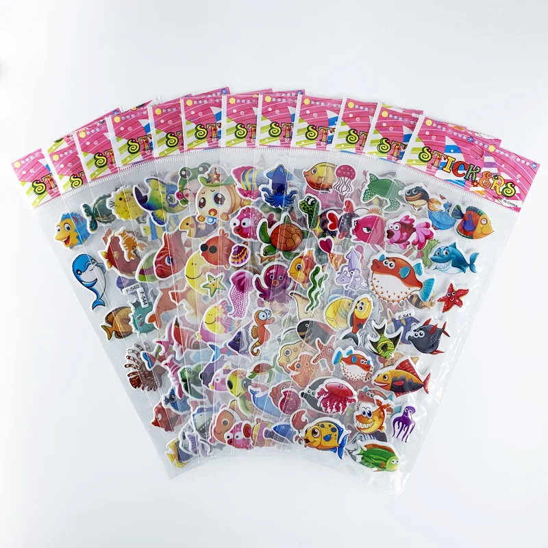 12 Sheets/Pack Kids Stickers Toy Creative Cute Seabed Animals Fishes PVC Sticker for DIY Scrapbooking Diary Phone Stickers