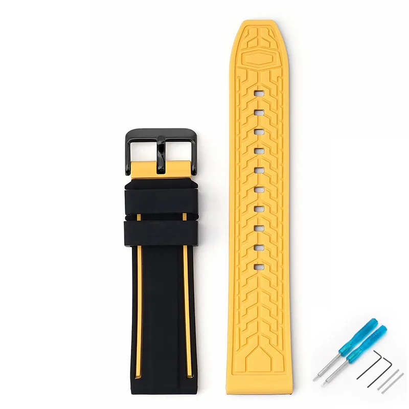 Dual-Color 22mm Waterproof Diving Silicone Watch Strap with Tool Kit