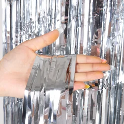 Silver Metallic Tinsel Foil Fringe Curtain for Celebrations and Events (Silvery)