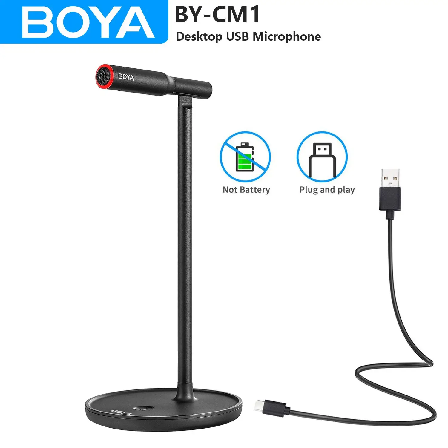 Micrófono USB, BOYA by-CM1 Plug Play Micrófono de PC con botón de silencio,  micrófono para juegos para Windows/Mac Laptop, ideal para , Skype