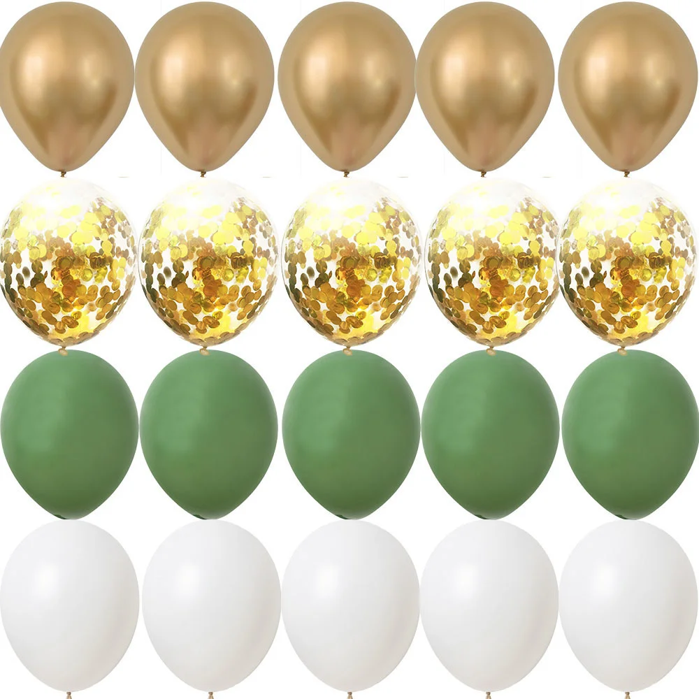 15/20 stücke 10/12inch Ballon Kit Avocado Grün Weiß Gold Konfetti Ball Geburtstag Hochzeit Dschungel Party DIY Dekoration Hause Liefert – Detail 8