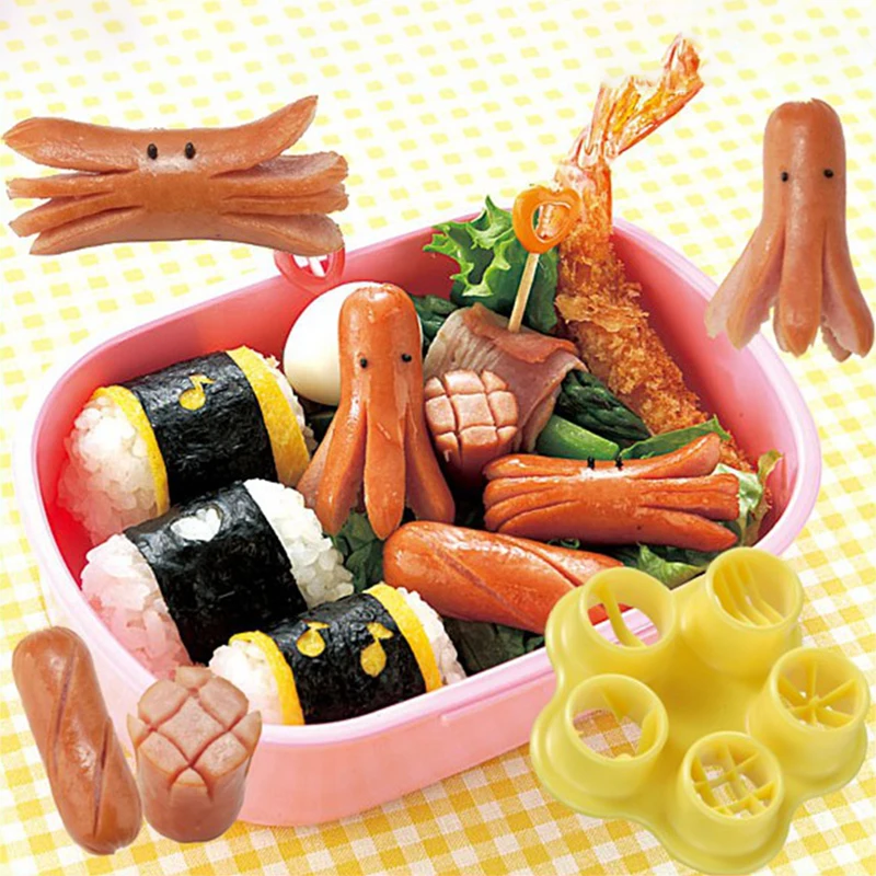 5 In 1 Sausage Hot Dog Cutter Set Flower Crab Octopus Style Ham Sausage Cutter Kitchen Cutting Mold DIY Lunch For Bento Box