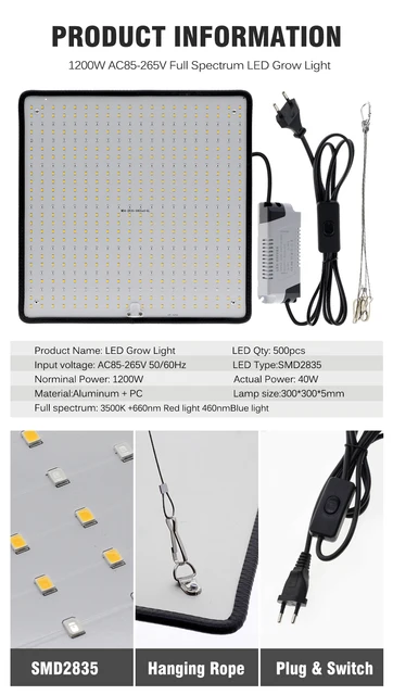 LED Grow Light Full Spectrum Phyto Lamp AC85-240V 40W For Indoor Grow Tent  Plants Growth Light