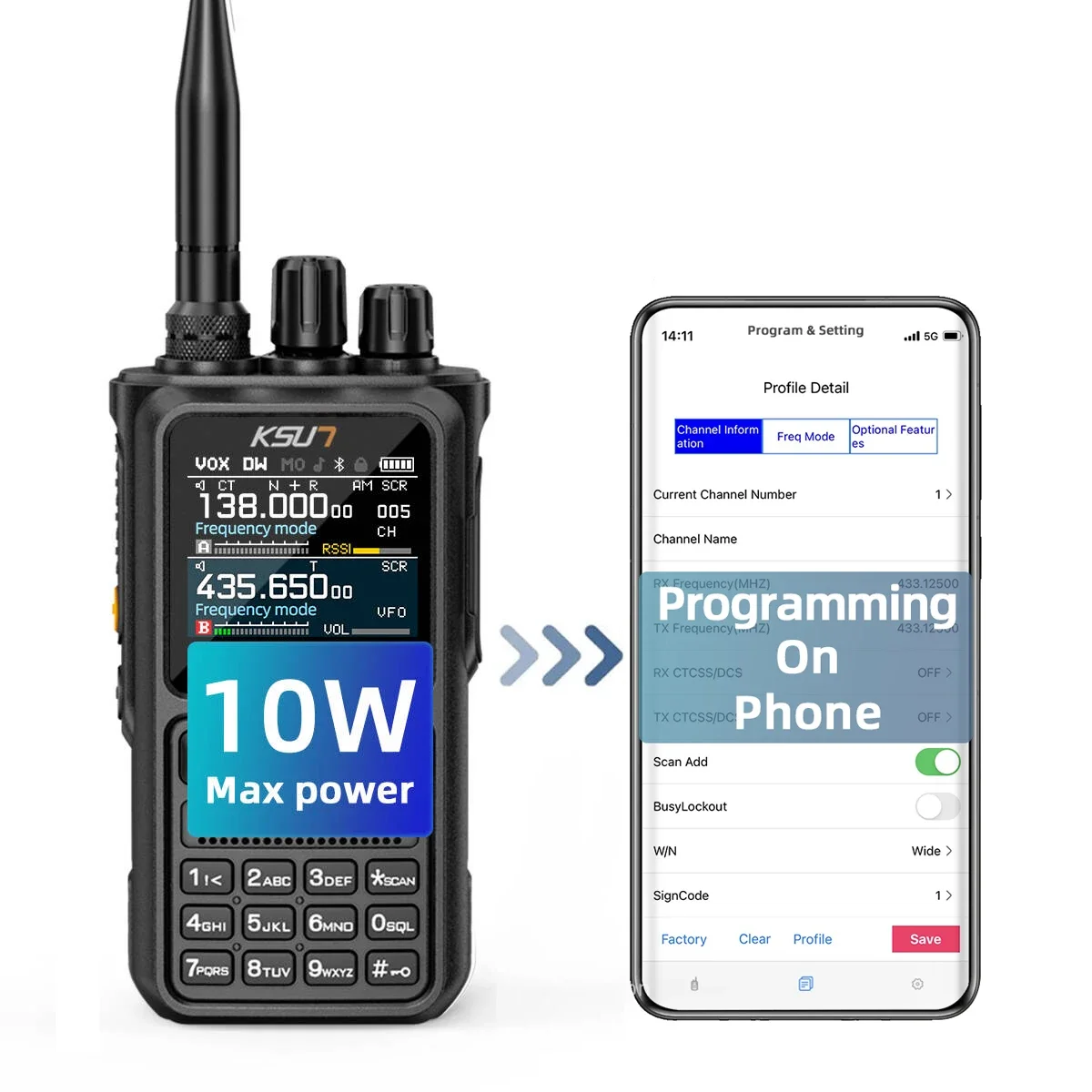 KSUN UV110D VHF UHF Dual Band HAM Radio Transceiver 10W SOS