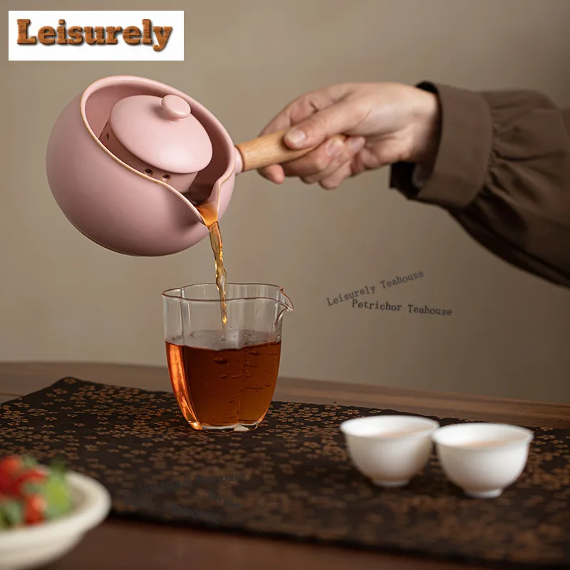 500ml Sakura Pink Soda Glaze Full Round Side Handle Teapot Handmade Tea Infuser Pot Tea Maker Kettle With Strainer Teaset Gift