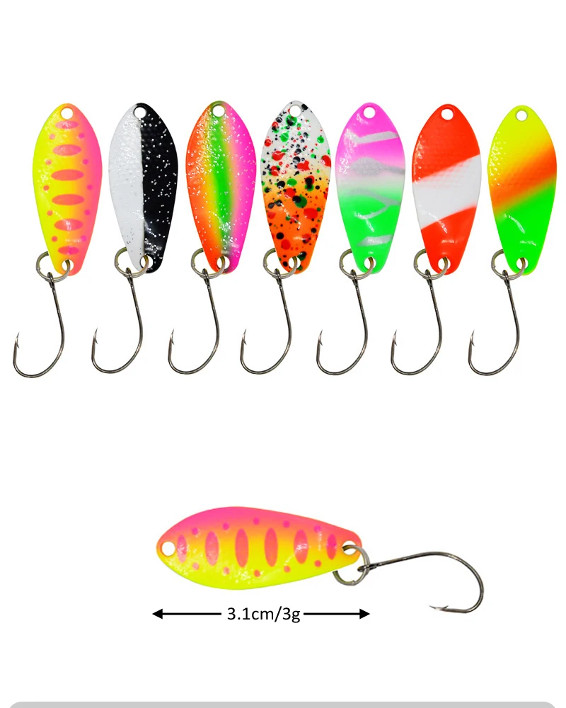 20pcs 송어 낚시 미끼 세트 민물 3g 마이크로 금속 스푼 스피너 싸구려 단일 후크 미끼 퍼치베이스 낚시 태클