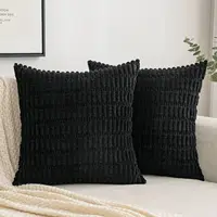 Black Corduroy Throw Pillow Cover 18x18 Inch Soft Striped Cushion Cover Square Cushion Case Pillow Cotton Cover White Pillowcase 1
