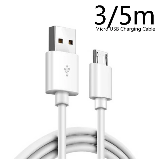 Cargador USB largo para teléfono móvil, Cable blanco Flexible de 3/5 metros  para Samsung, Huawei