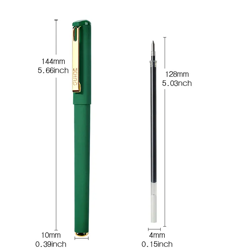 12pcs/set2pcs green gel pen + 10pcs green refill Quick drying 0.7mm nib Non-erasable Large capacity refillable metal pen clip 6