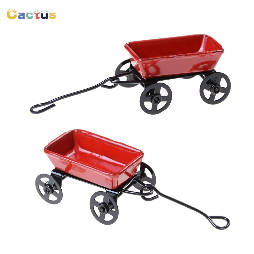 

1PCS 1:12 Dollhouse Miniature Metal Red Mini Pulling Cart Garden Furniture Accessorie Toy For Home Doll House Decor