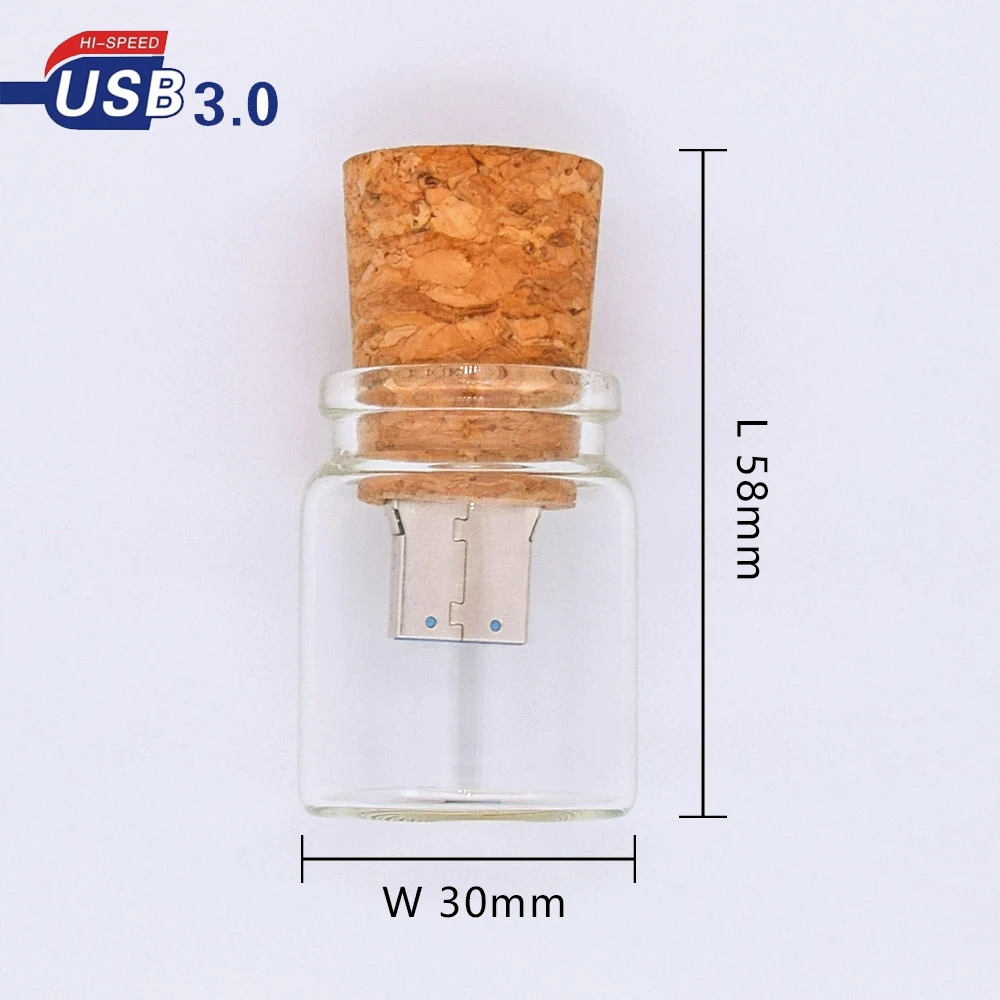 맞춤형 맞춤형 유리 드리프트 병 코르크 USB 나무 상자 펜드라이브, 결혼 선물 USB 스틱, USB 3.0, 8GB, 16GB, 32GB, 64GB