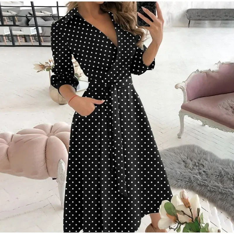 Robe Imprimé Polka Dot Robe Femme été NNGOTD - Robe Longue Pois Col V Manches Courtes | Robe Pin-up élégante Soirée Vêtement Pin-up élégant