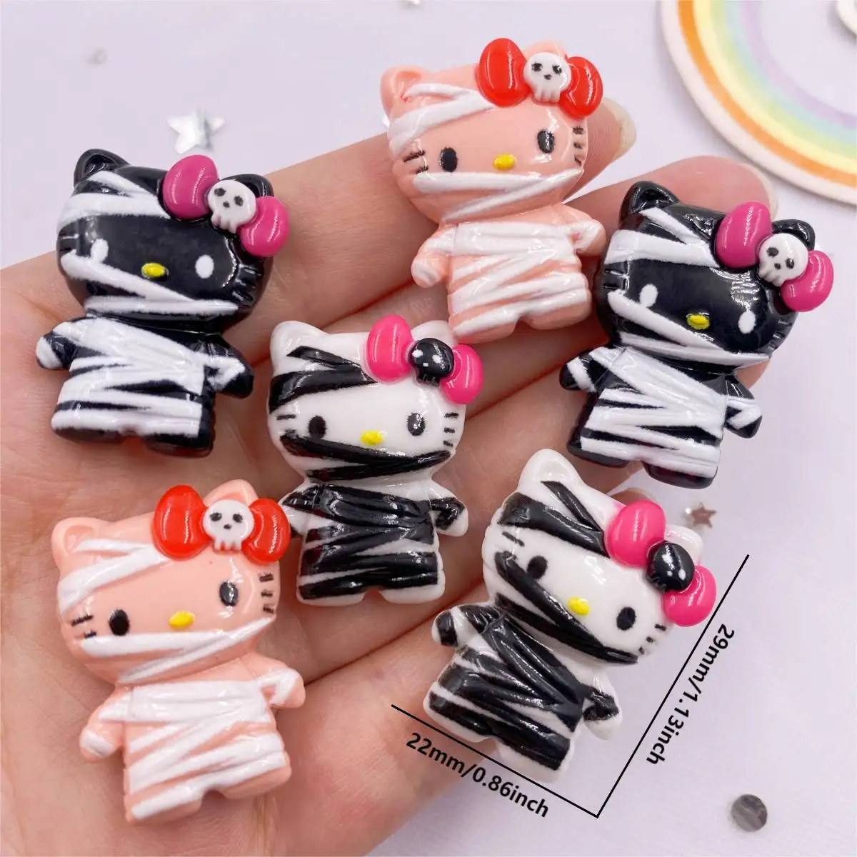Description Picture 2 of item6Pcs Resin Colorful Kawaii Wounded Bandage Cat Flatback Stone Figurine Halloween Decor Accessories DIY Hair Bow Scrapbook Crafts