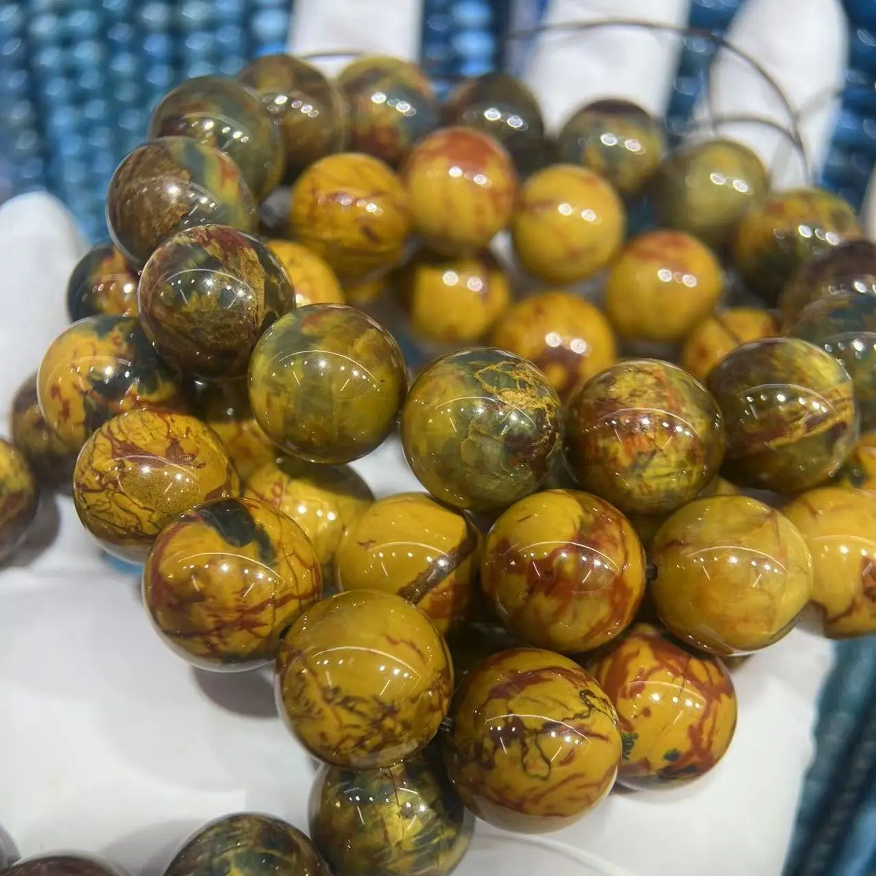 NaturalFluoriteTopazBigSize14mmYellowBlackGemstoneLooseRoundSeedBeadsForJewelry