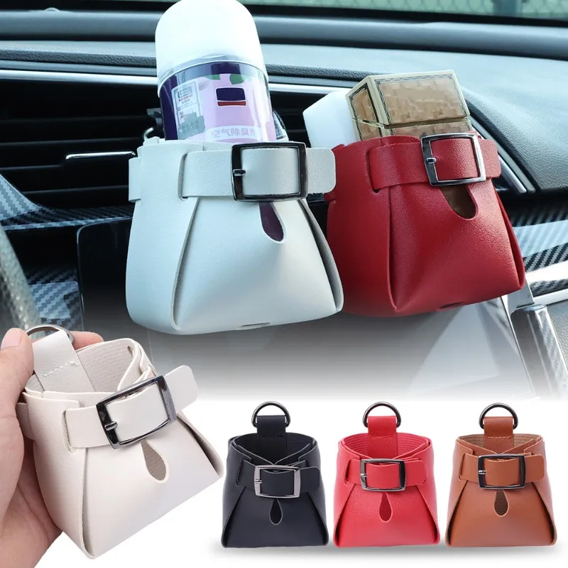 

Автомобильная сумка для хранения на воздуховод, автоматический подвесной многофункциональный держатель для хранения на воздуховод, портативный кожаный Органайзер для предметов, сумка для хранения