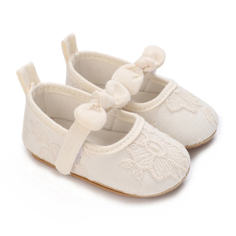 

Spring Autumn Baby Girls Shoes Infant Bowknot Embroidered Princess Walking Shoes Soft Sole Newborn Wedding Dress Shoe 0-18Months