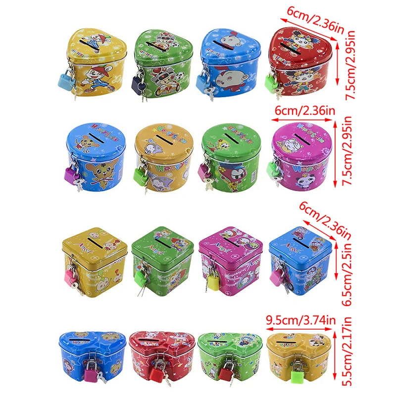 1PC Tinplate Cylinder Piggy Bank Euro Dollar Picture Box Household Saving Money Home Decoration Boxes Safe Cylinder Piggy Bank 6