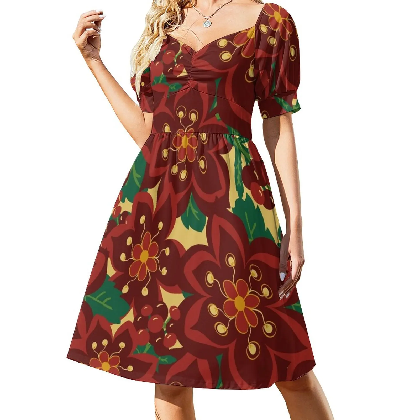 Vintage Christmas Boho Poinsettia. Dress women's summer jumpsuit long dress women