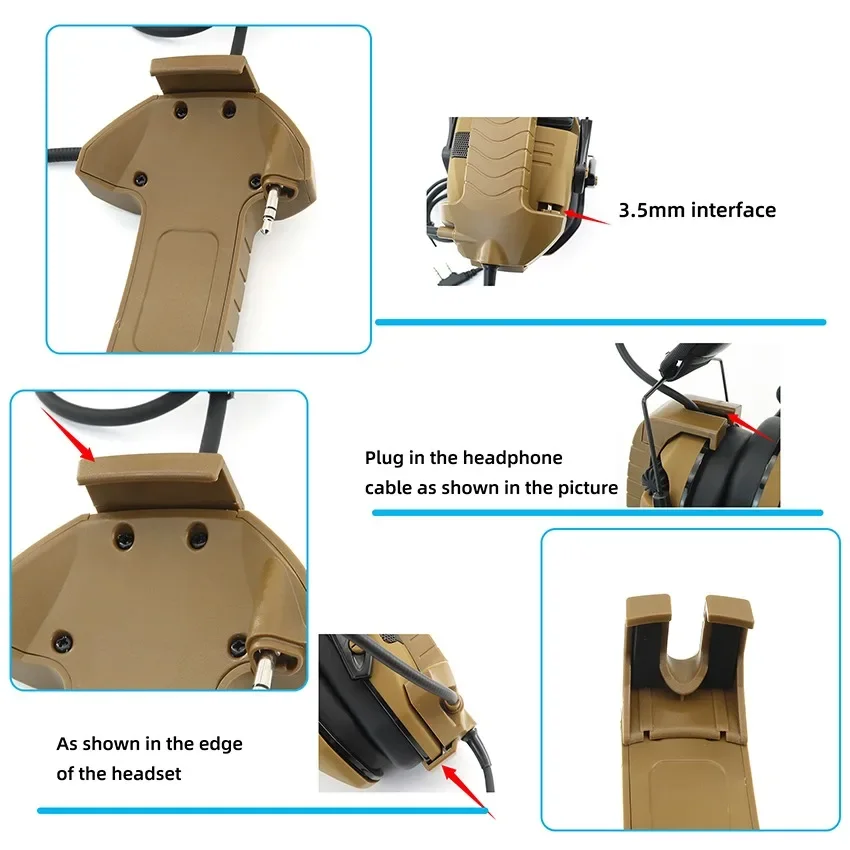 2023 New Tactical Headset External Microphone Kit Adapter with Tactical U94 PTT for Walker's Razor Electronic Shooting Earmuffs