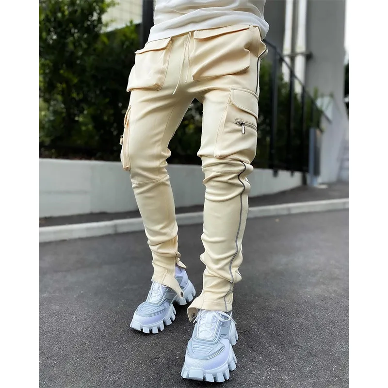 Spring And Autumn Cargo Pants Men's Fashion Brand Elastic Multi-bag Reflective Straight Leg Sports Fitness Casual Pants 4