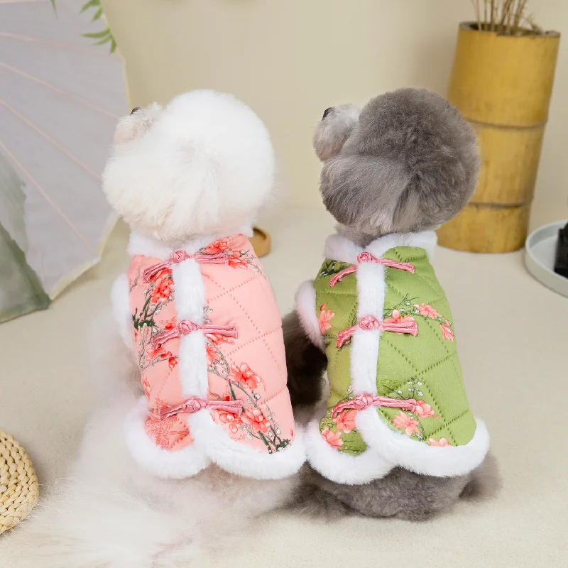 Vintage Pet Winter Warm Coat Puppy Clothes for Small and Medium Doggy Pomeranian Chihuahua Jacket With Flower Outdoor Clothing