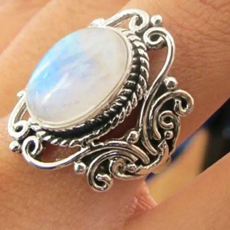 Finger Ring Opening Ring Electroplated Openwork Moonstone Ring Fashion Punk Street Style For Women Girls Party Jewelry