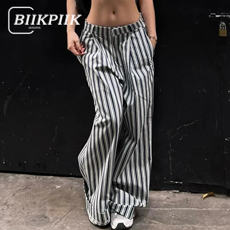 Black Striped Frill Knot Waist Decor Pants main image 0