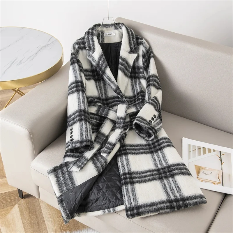 

2024 New Long plaid Woolen Coat Women's Autumn Winter Korean Loose British style Wool Overcoat Outerwear Female Tops