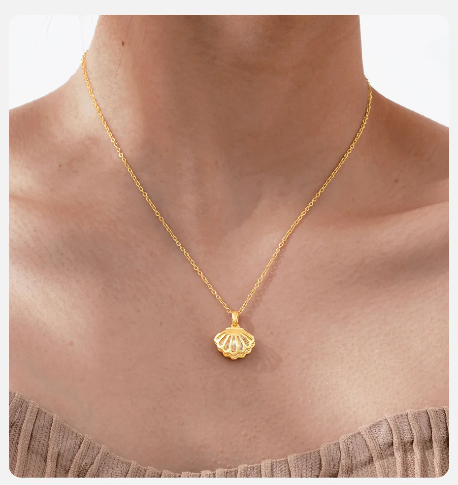 Vnox zu öffnende Muschel-Halsketten für Frauen und Mädchen, glänzende Zirkonia-Steine, Jakobsmuscheln, Perlenkragen-Schmuck – Detail 3