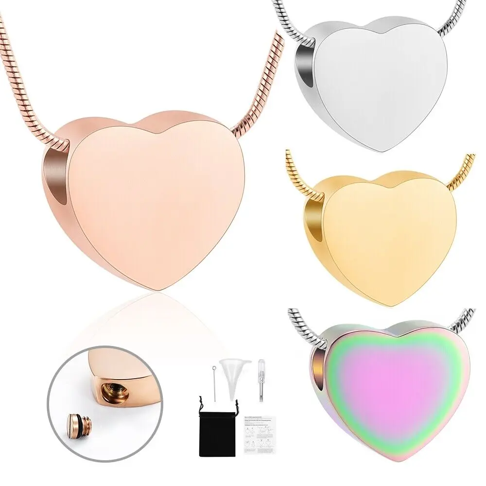 

Small Cremation Jewelry for Ashes - Heart Memorial Urn Necklace For Human/Pet Ashes Stainless Steel Keepsake Customize