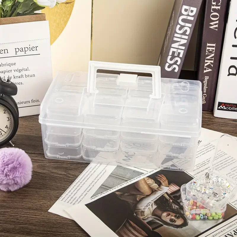1 32 grid transparent plastic storage box portable multifunctional DIY craft and jewelry craft supplies container