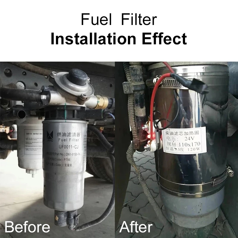 Automatic Constant Temperature 85℃ 12V 24V Diesel Filter Heater 120W For Car Pickup Truck Diesel Filter Eelectric Heating Sheath fuel filter
