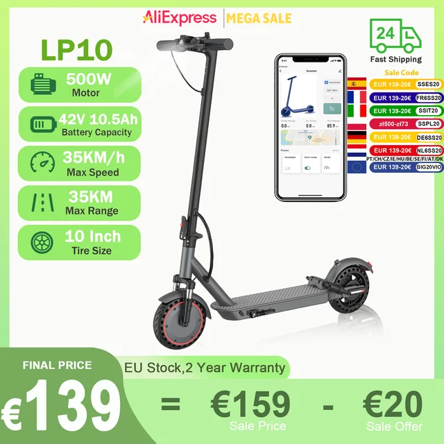 AOVOPRO LP10 500W Scooter électrique 42V 10.5Ah 35 KM/H 35KM longue portée 10 pouces avec Absorption des chocs scooter pliable intelligent 1