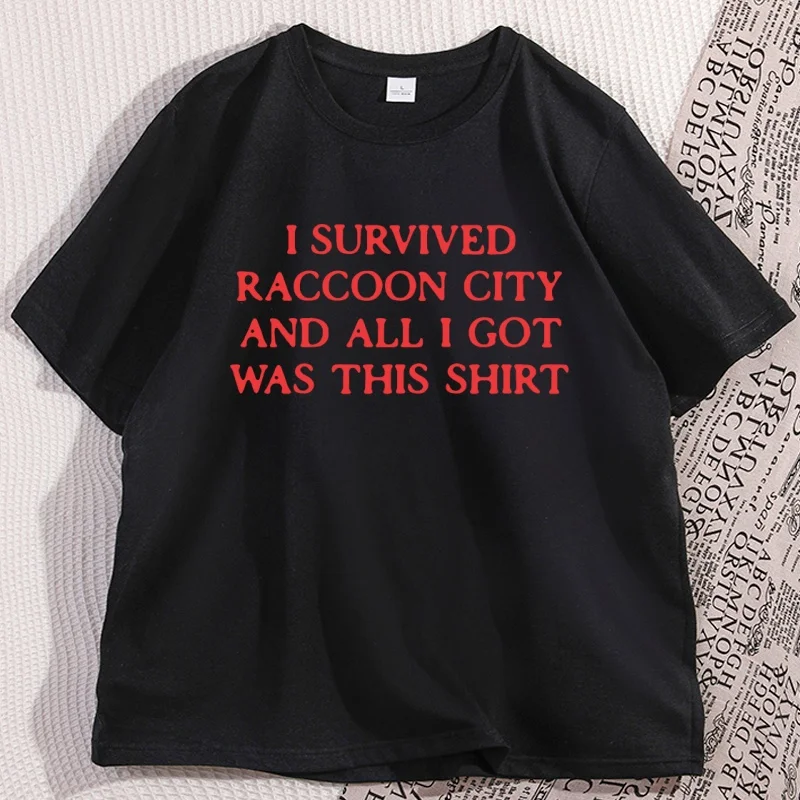 I Survived Raccoon City T-Shirt Y2K Horror Game Tee Kurzarm Herren Rundhals bedrucktes T-Shirt Unisex Streetwear Kleidung