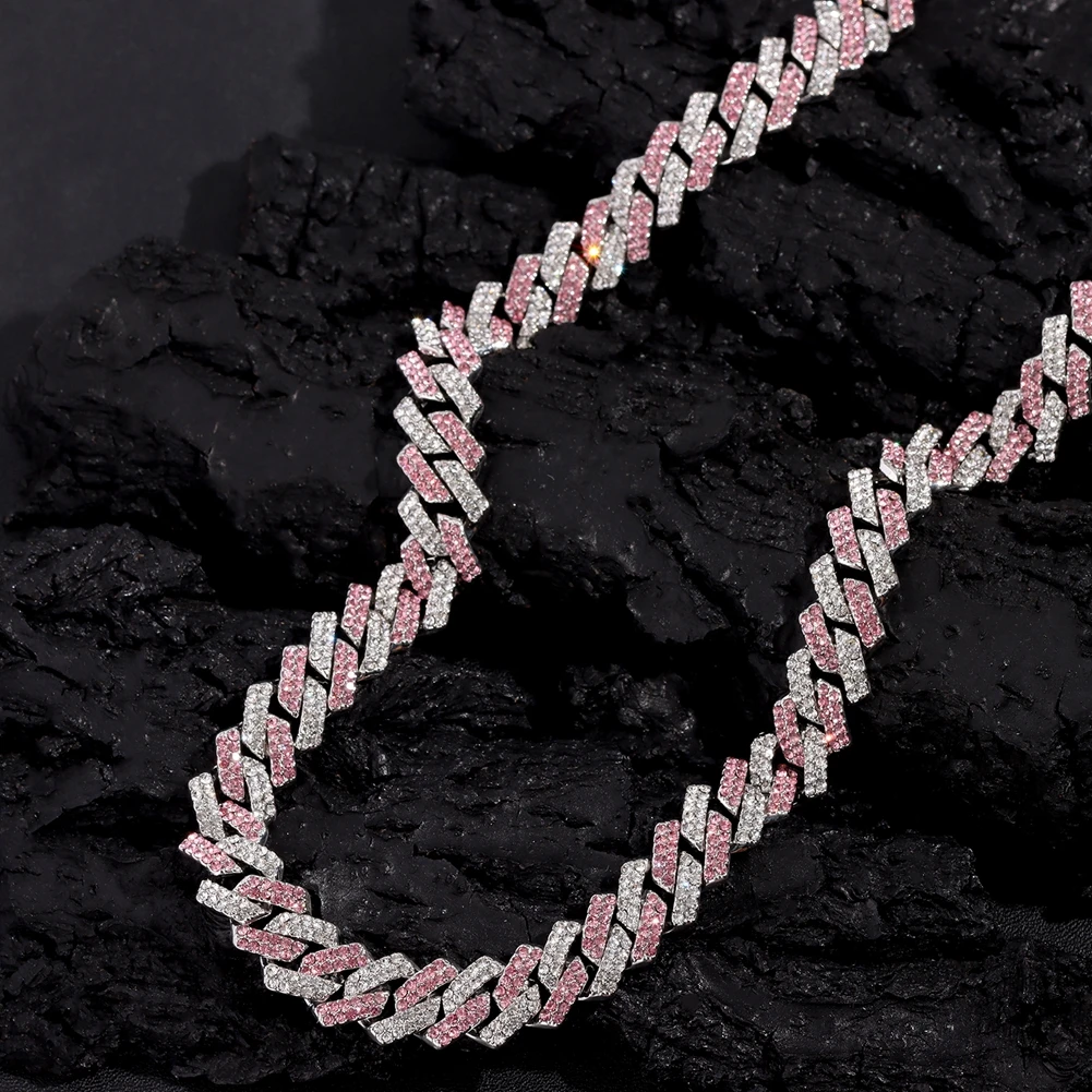 Collar único de cadena cubana rosa con colgante de letra de diamantes de imitación: joyería de moda.