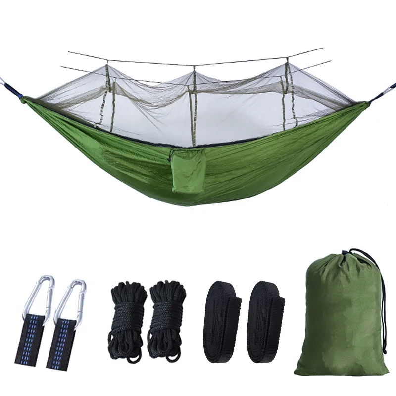 Hammock Camping Outdoor with Mosquito Net 260*140cm Single Two-Person Adult Swing Quick Opening Patio Leisure Parachute Hammock