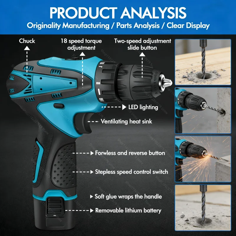 12V Cordless Electric Drill Kit Portable Mini Wireless Power Drill with Polishing Grinding Screwdriver for Home DIY Repair - Imagen 4