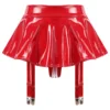 Sexy Womens Glossy Patent Leather Ruffle Mini Skirt Built-in Thongs Garter Belts Metal Clips Shorts Miniskirt Wet Look Clubwear 2
