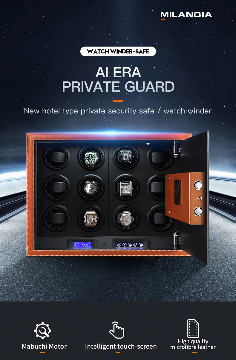 Luxury Automatic Watch Winder Safe Box – 12 Slot Brown Display Case with Quiet Motor, L... - SKU WSB23460 - UGI Packaging