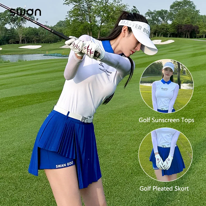 SG-Camiseta de manga larga para mujer, Falda plisada de cintura alta con pantalones cortos interiores, conjuntos de Culotte de Golf