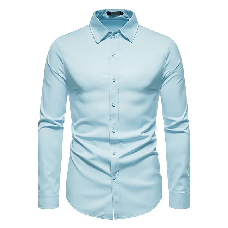 

Men's Luxury Business Formal Work Shirt Plaid Slim Fit Button-down Collar Wedding Social Dress Shirts For Men White Black Blouse