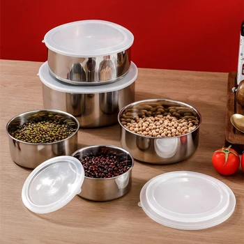 Boîte à Bento en acier inoxydable avec couvercle, réfrigérateur réutilisable, bol à légumes, récipient de stockage des aliments, accessoires de cuisine 5 pièces/ensemble 1